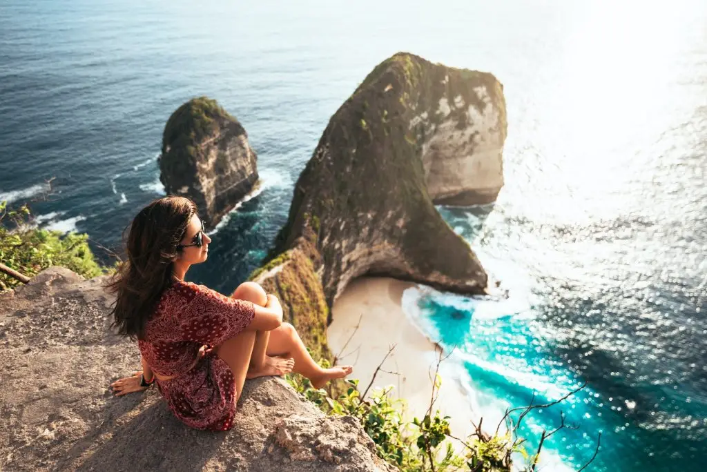 A beautiful girl is traveling in Indonesia. Nusa Penida Indonesia