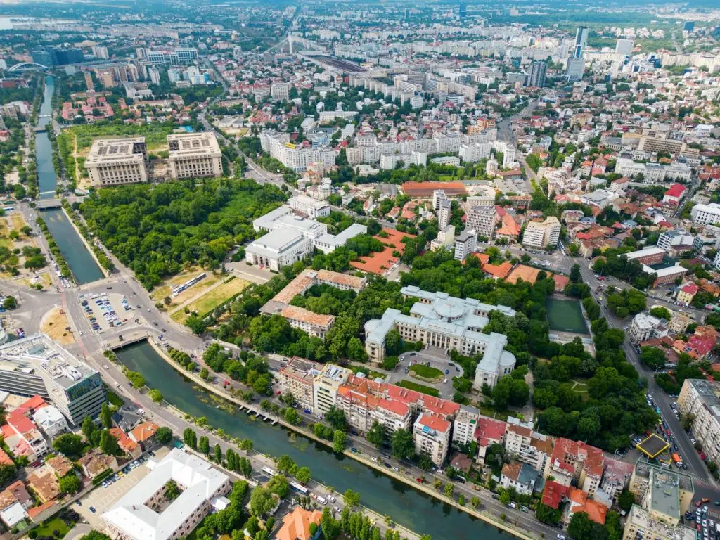 Aerial drone view of Bucharest, Romania