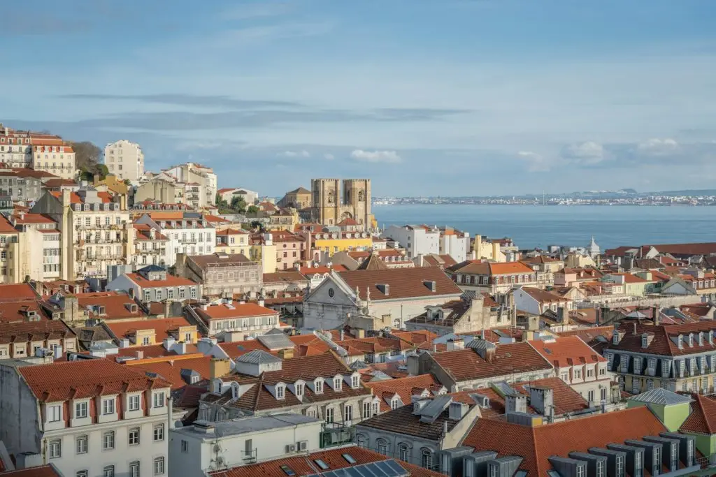 Aerial view of city with Lisbon Cathedral (Se de Lisboa) - Lisbon, Portugal