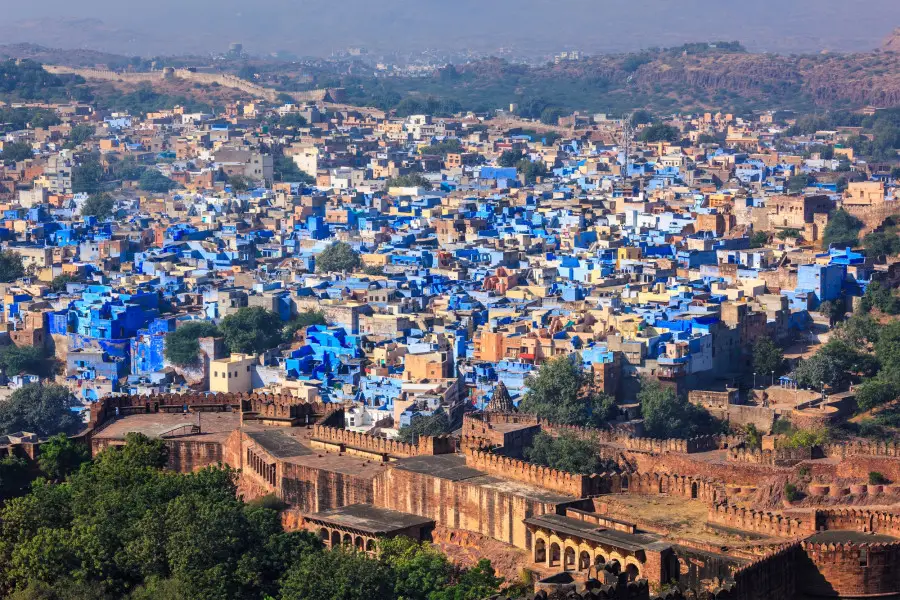 Aerial view of Jodhpur Blue City. Jodphur, Rajasthan, India