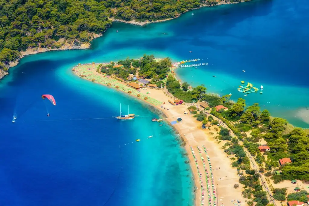 Amazing aerial view of Blue Lagoon in Oludeniz, Turkey