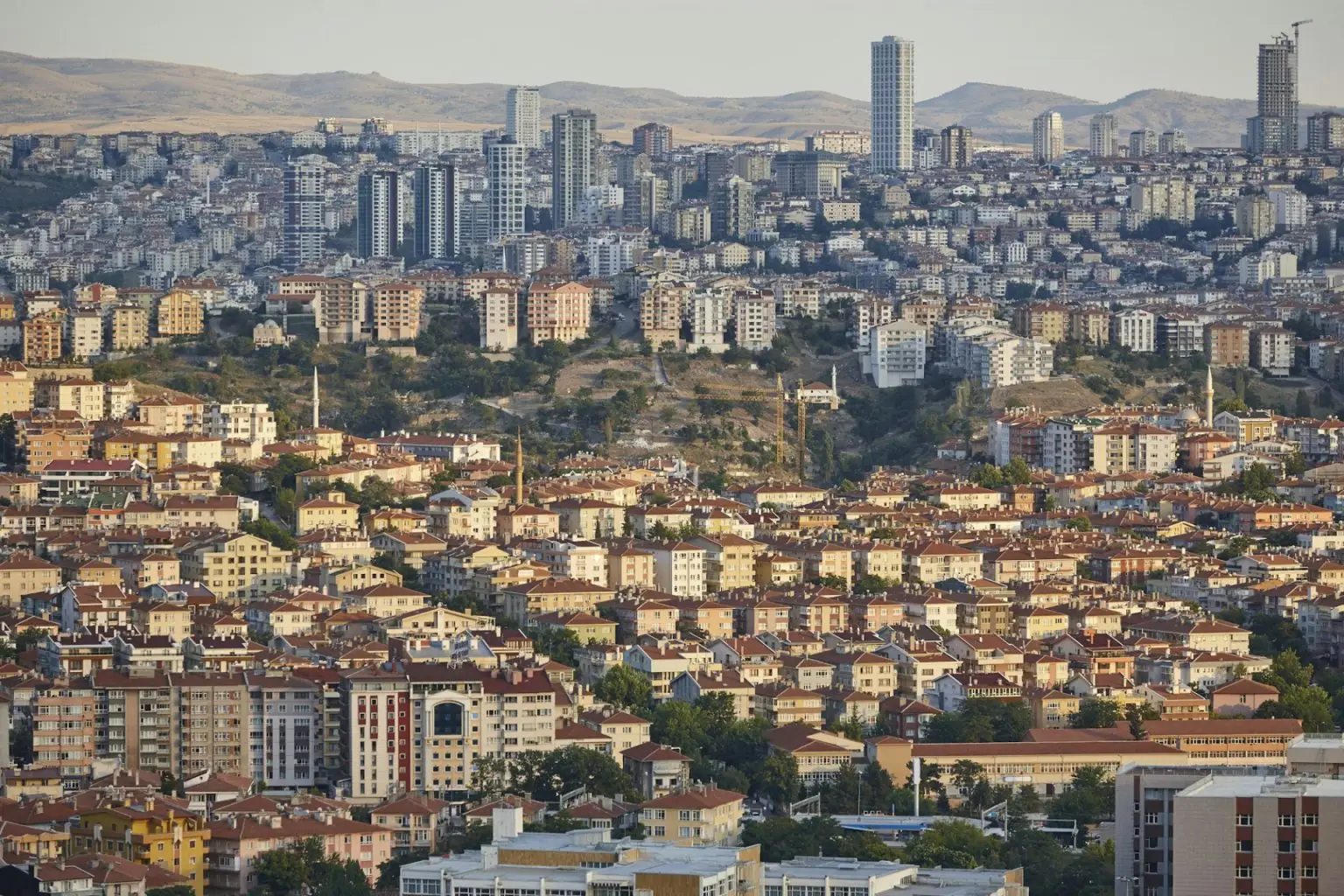 Ankara skyline at sunset. Turkish capital cityscape. Turkey