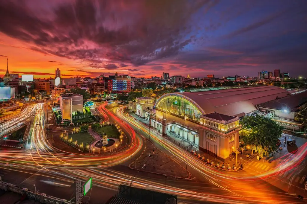 Bangkok Railway Station in twilight time in Bangkok, Thailand