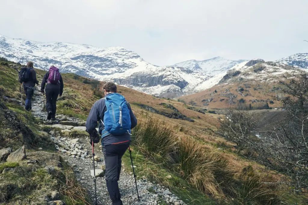 Hikers on mountain, Coniston, Cumbria, United Kingdom