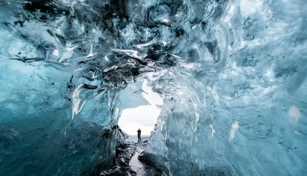 Inside a glacier ice cave in Iceland