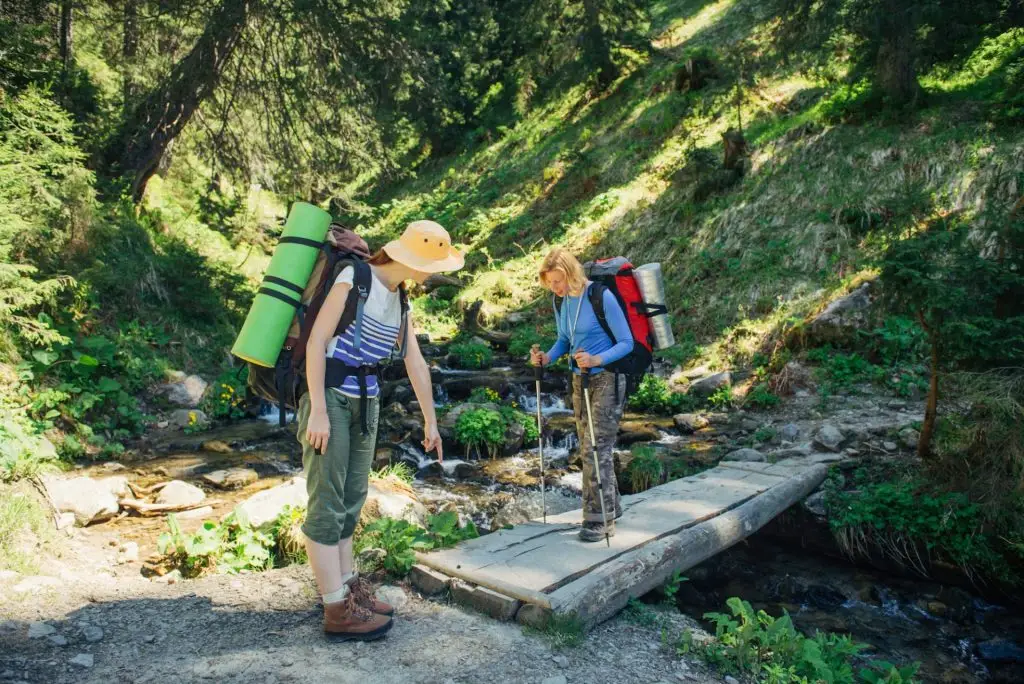 People hiking in Carpathian mountains