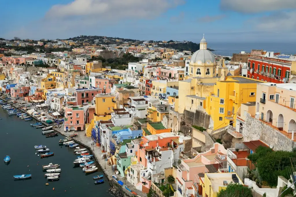 Procida, Italy old town skyline in the Mediterranean