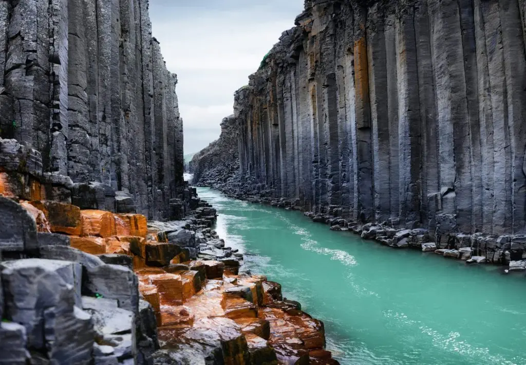 Studlagil basalt canyon in Iceland. Most famous and popular place in Iceland.