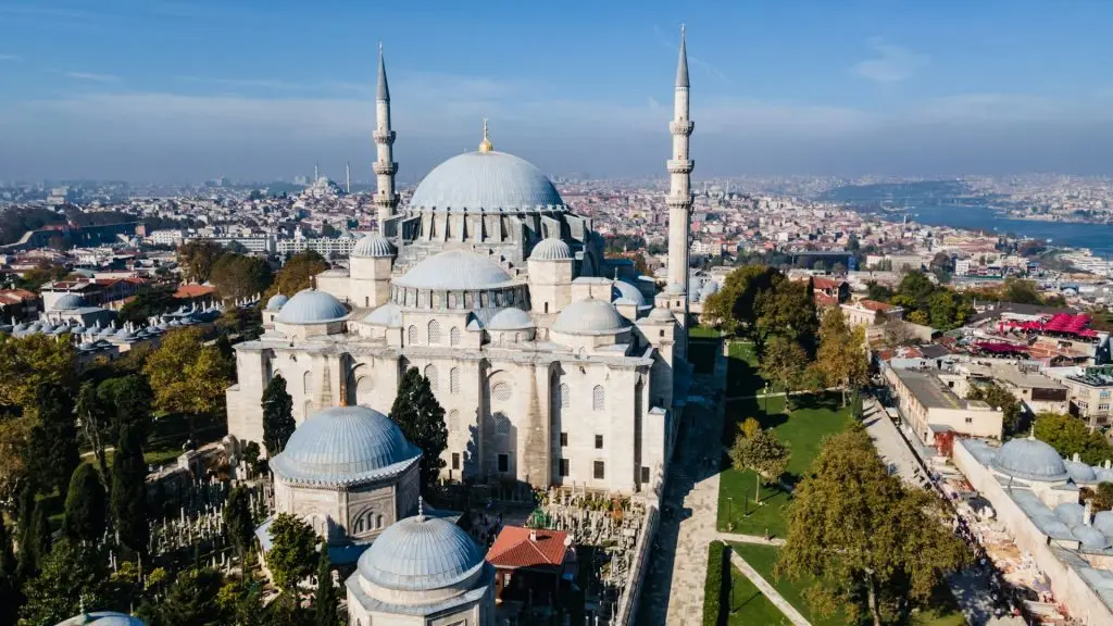 Top view of Suleymaniye Mosque with four minaret in Istanbul,Turkey.