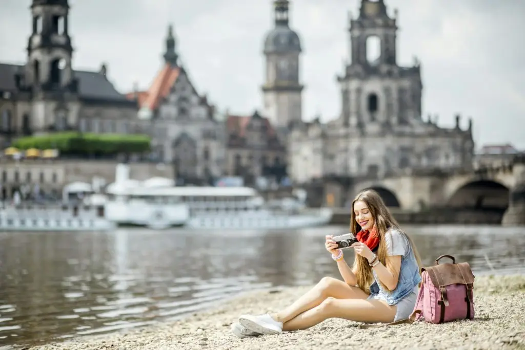 Woman traveling in Dresden city, Germany
