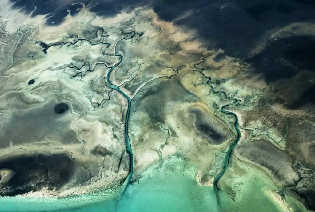 Aerial view of uninhabited Bahamas islands