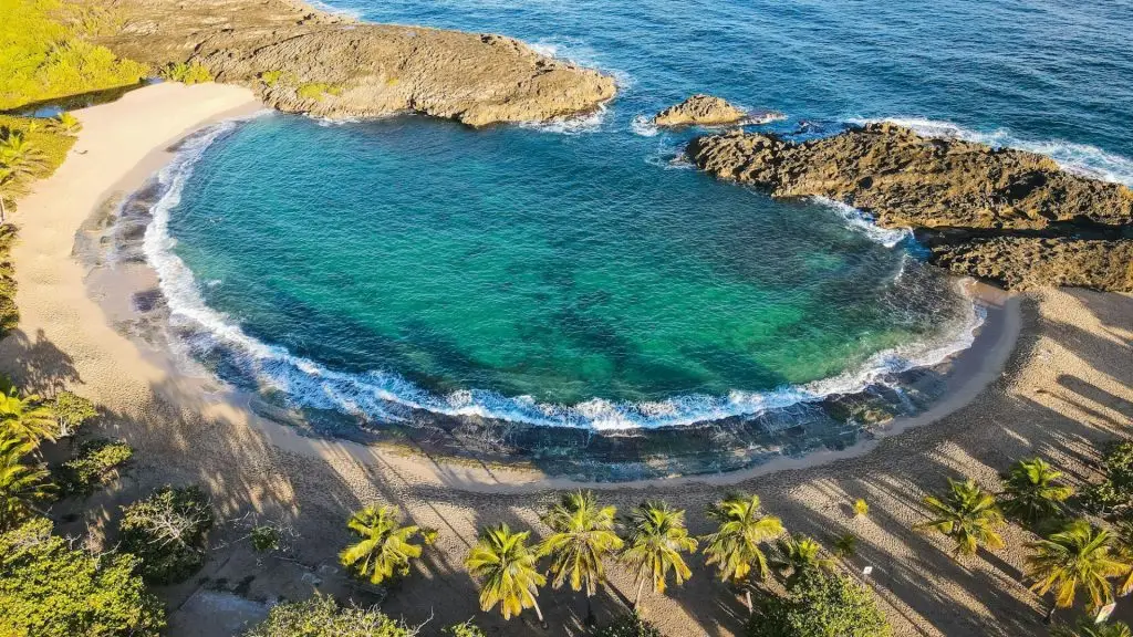 Arial shot of the scenic beach Mar Chiquita in Manati Puerto Rico