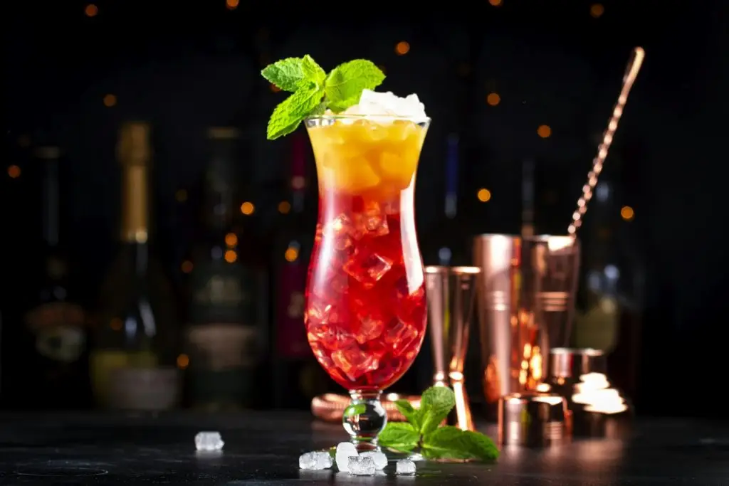 Aruba Ariba alcoholic cocktail drink with vodka, white rum, orange, lemon and pineappl