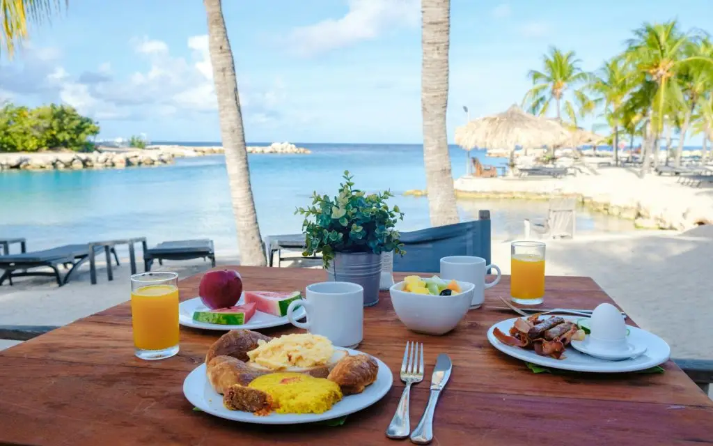 Breakfast on the beach of Curacao Caribbean Island