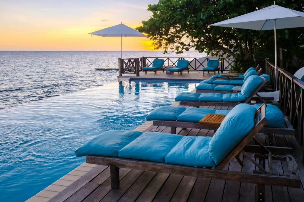 sunset by a swimming pool during a vacation in Curacao