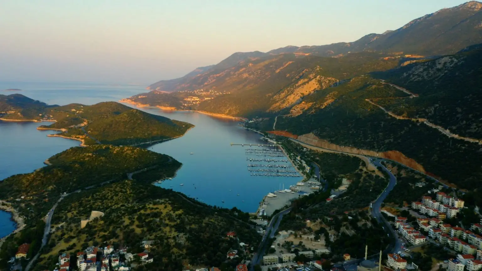 Town of Kas surrounded by sea bay and mountains.