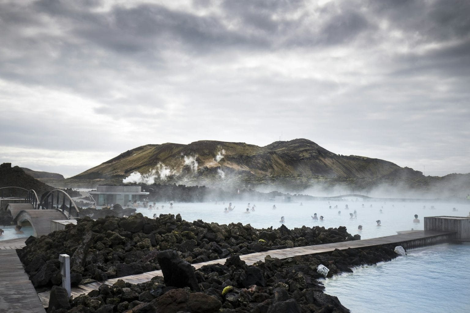 Beautiful shot of people at the Blue Lagoon in Iceland