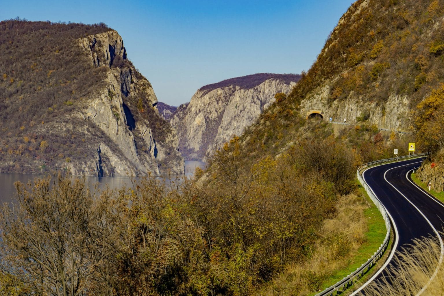 Danube roadway at Djerdap in Serbia