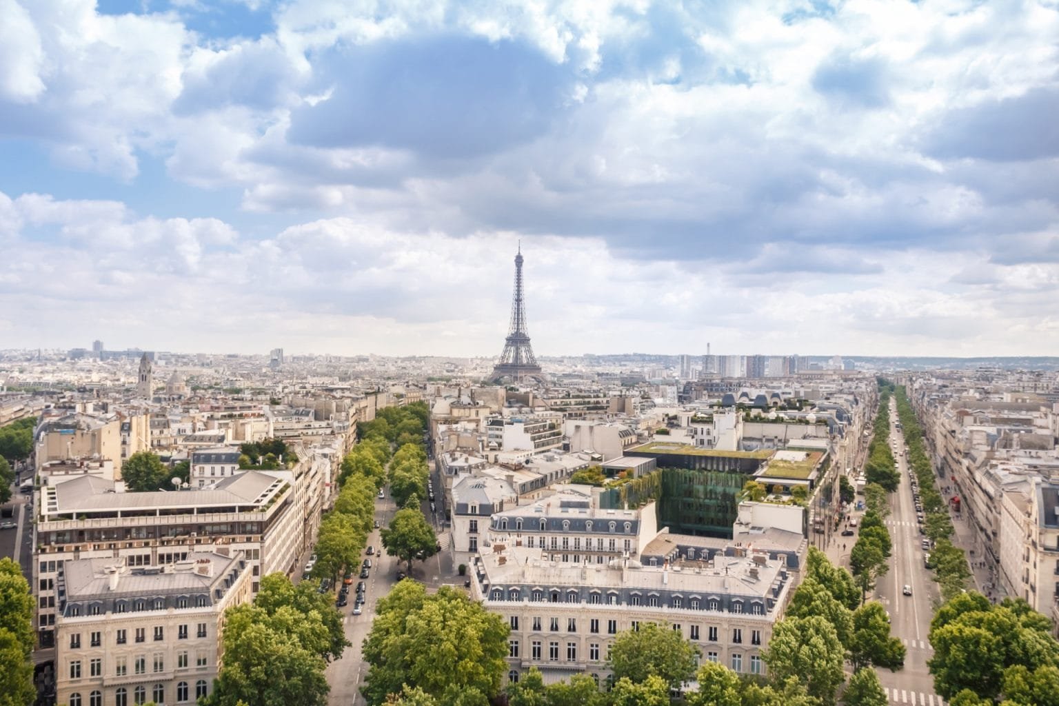 View of Paris city with cloudy sky, France