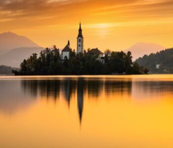 Autumn view on Bled Lake, Bled, Slovenia, Europe
