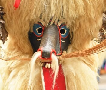 Close-up of traditional carnival mask, called Kurent, Slovenia