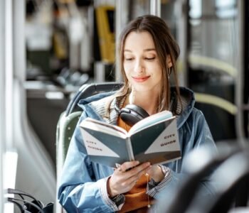 Female passenger using public transport
