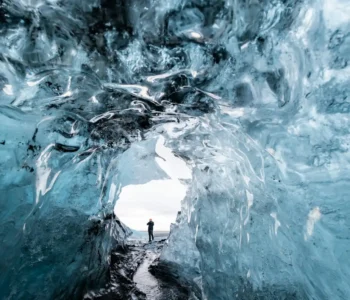 Inside a glacier ice cave in Iceland