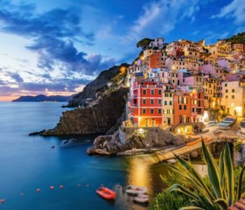 Riomaggiore in Cinque Terre, Italy at the evening