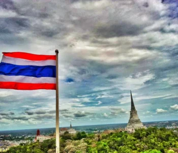 Thailand flag on the top view mountain.
