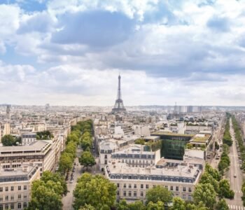 View of Paris city with cloudy sky, France